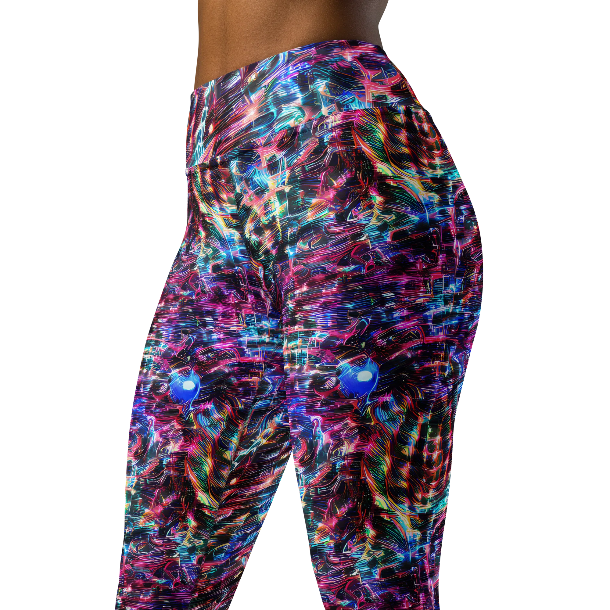 Cyberwave on Yoga Leggings — Left Front