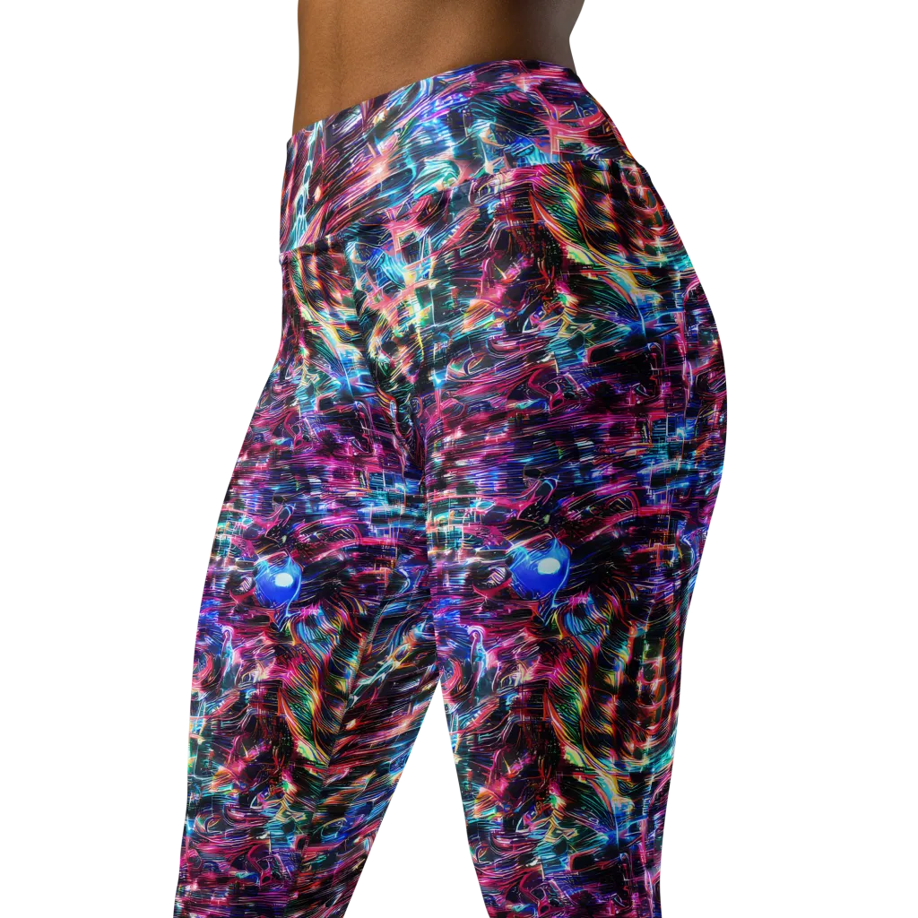 Cyberwave on Yoga Leggings — Left Front
