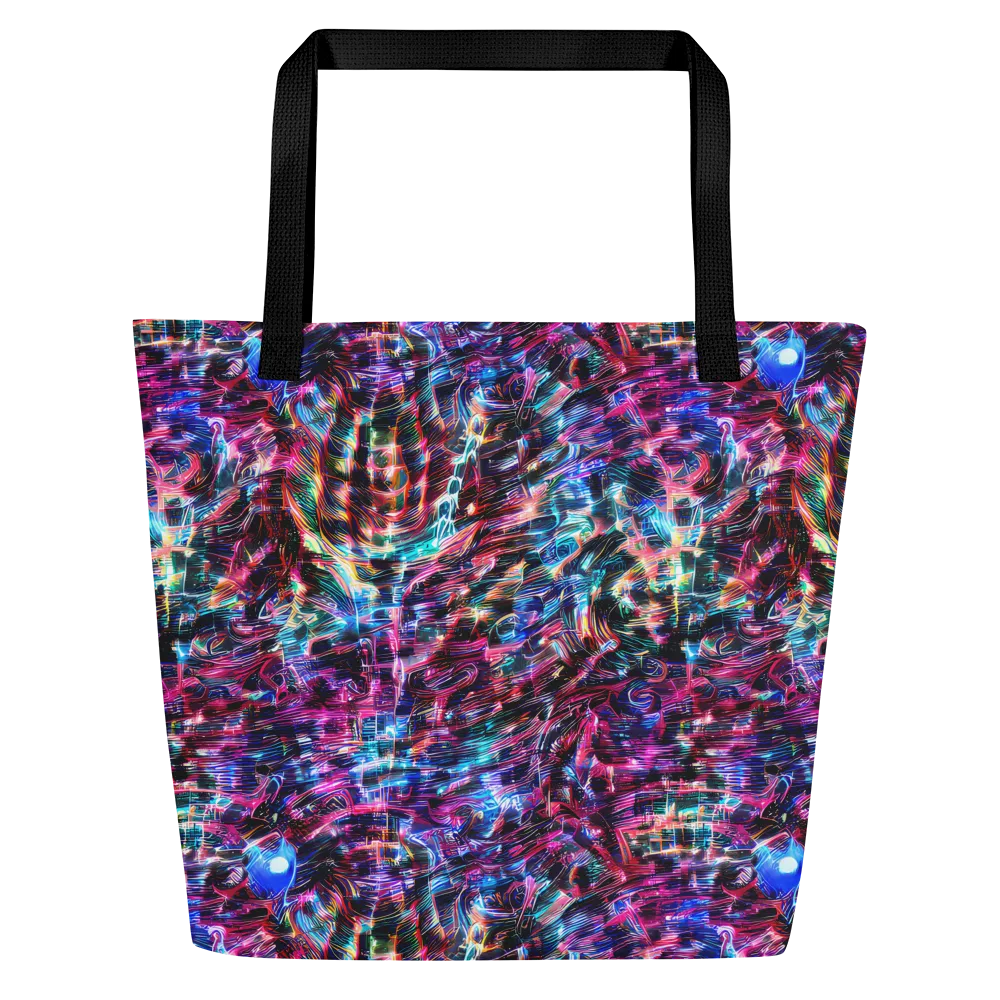 Cyberwave on Large Tote Bag W/ Pocket — Front