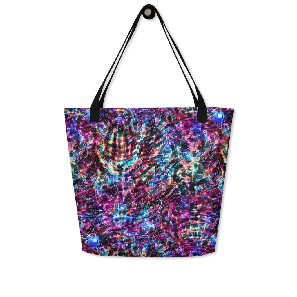 Cyberwave on Large Tote Bag W/ Pocket — Front