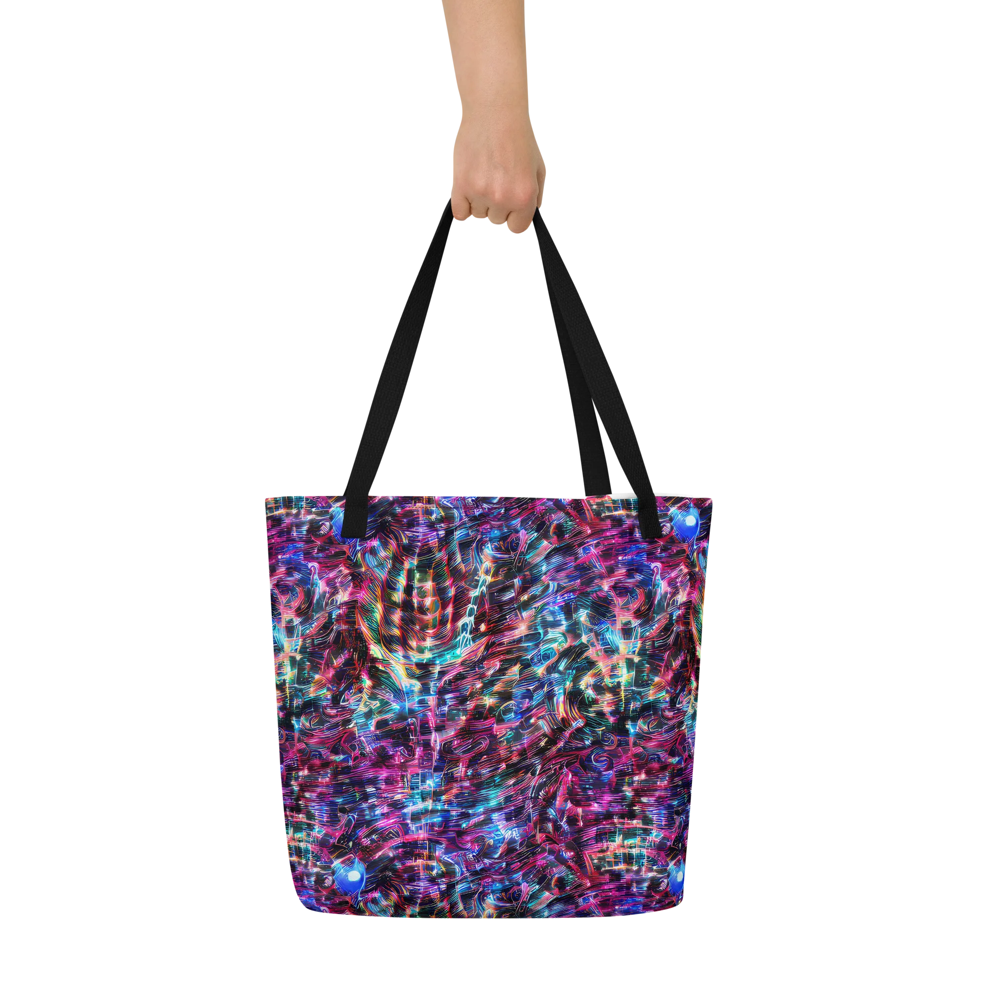 Cyberwave on Large Tote Bag W/ Pocket — Front