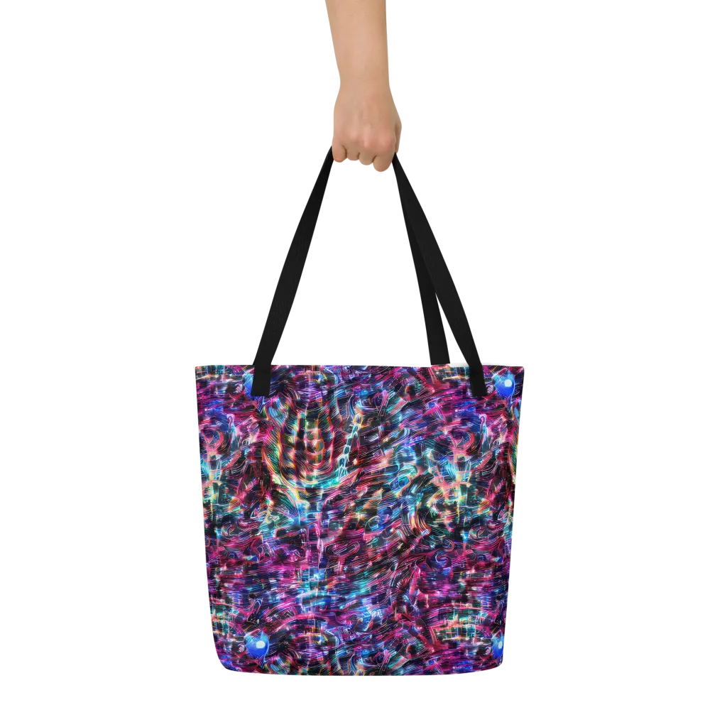 Cyberwave on Large Tote Bag W/ Pocket — Front