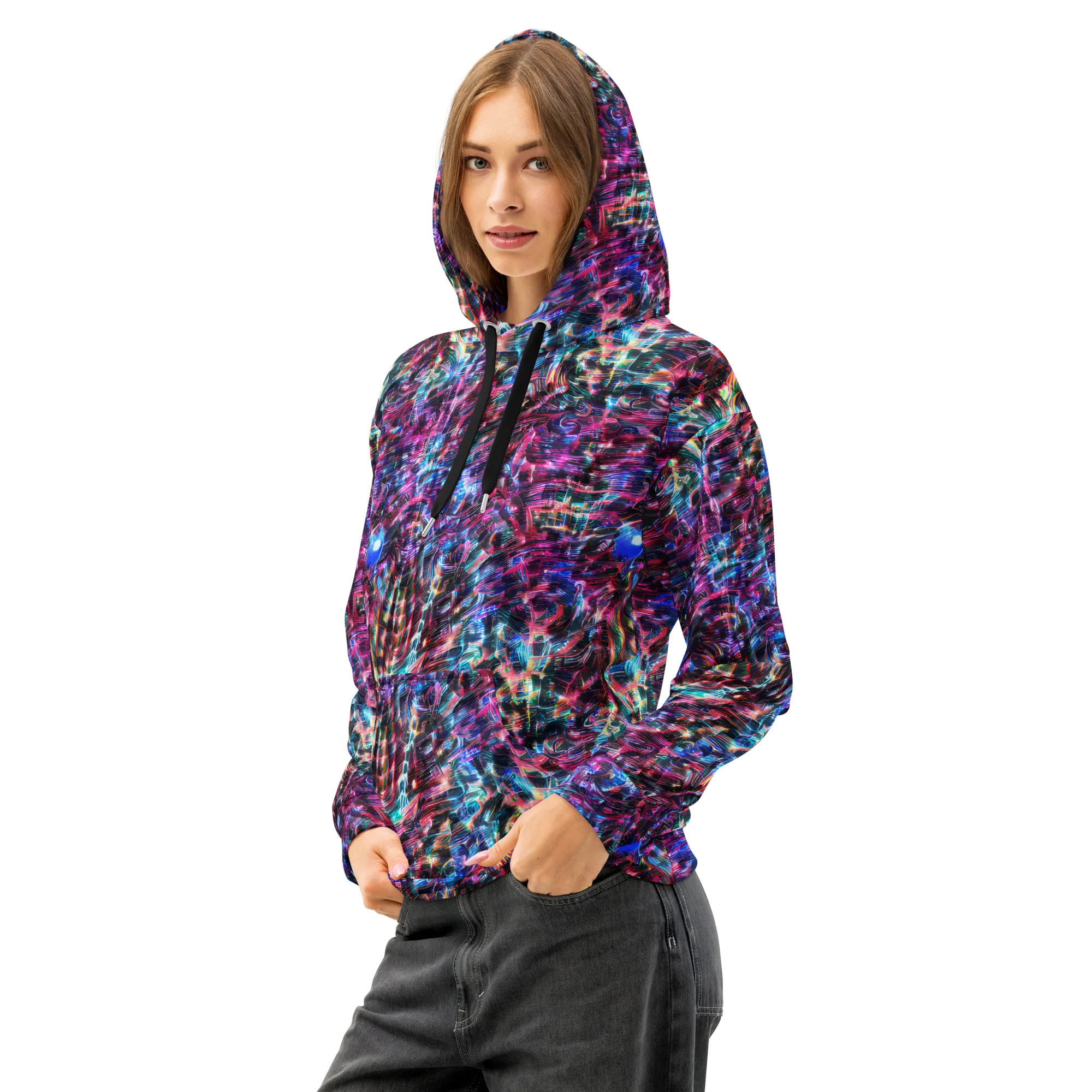 Cyberwave on Cotton Hoodie — Left Front