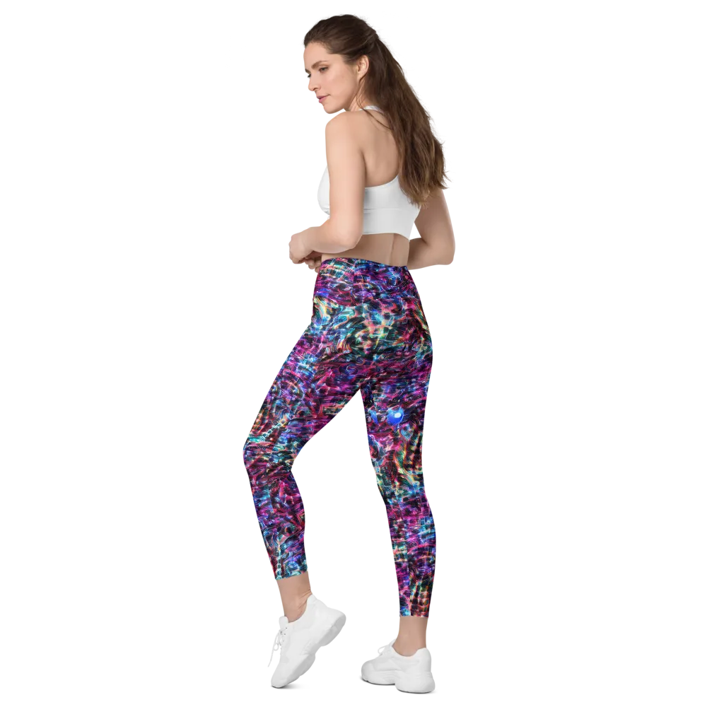 Cyberwave on Leggings with Pockets — Left Back