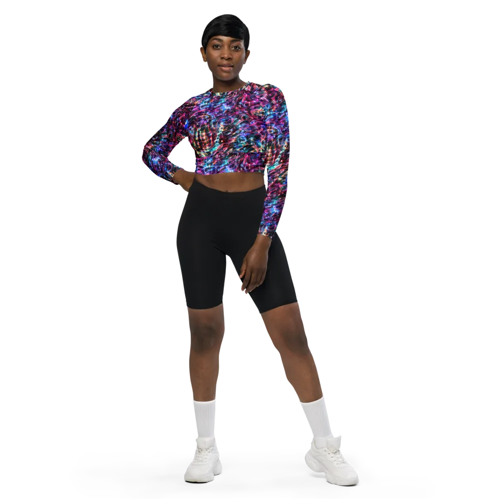 Cyberwave on Long Sleeve Crop Top — Front