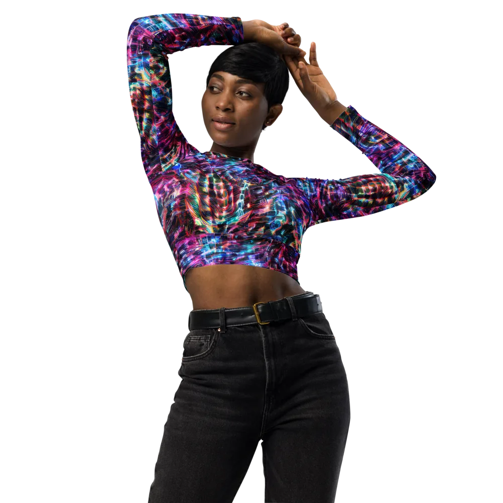 Cyberwave on Long Sleeve Crop Top — Front