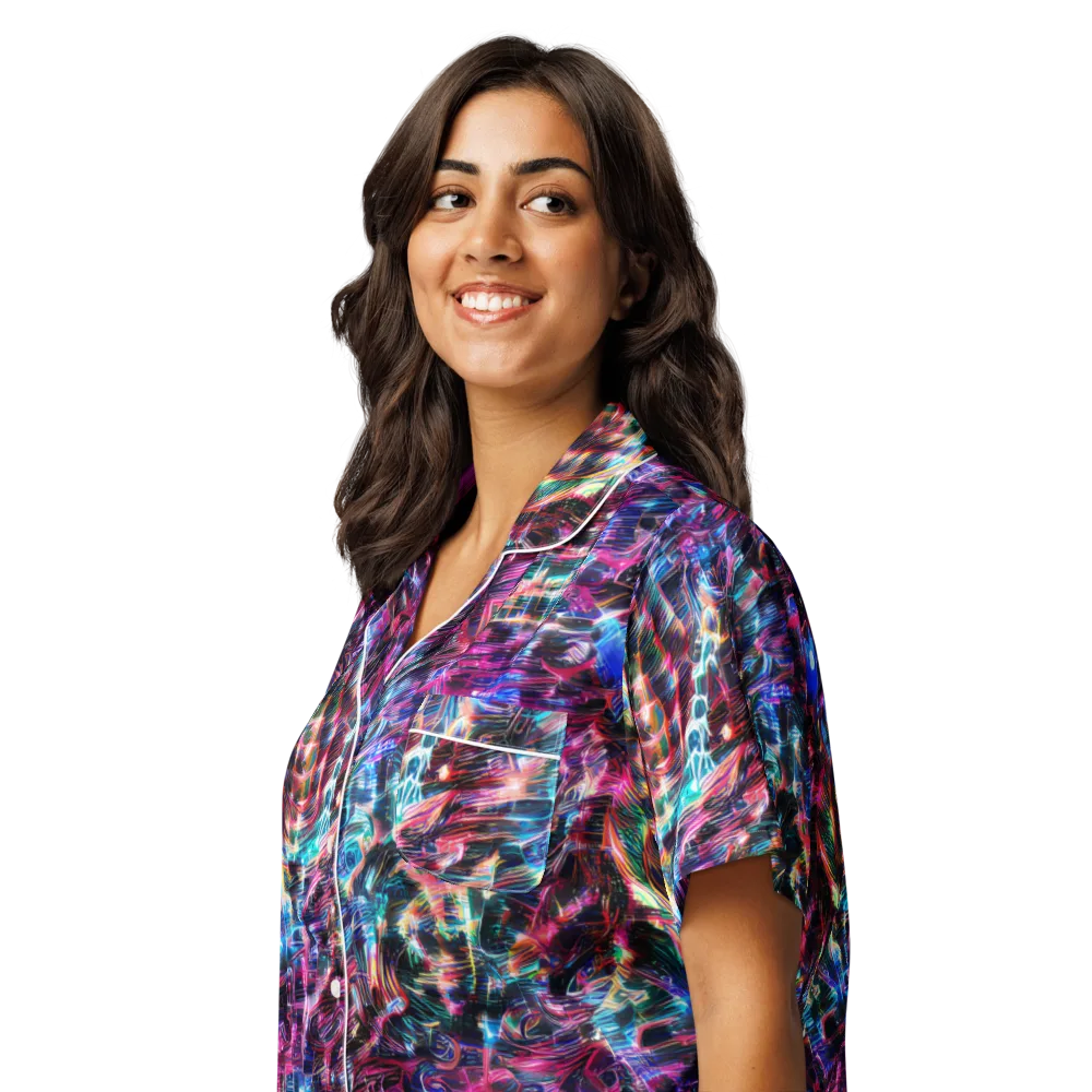Cyberwave on Women's Short Sleeve Pajama Top — Left Front