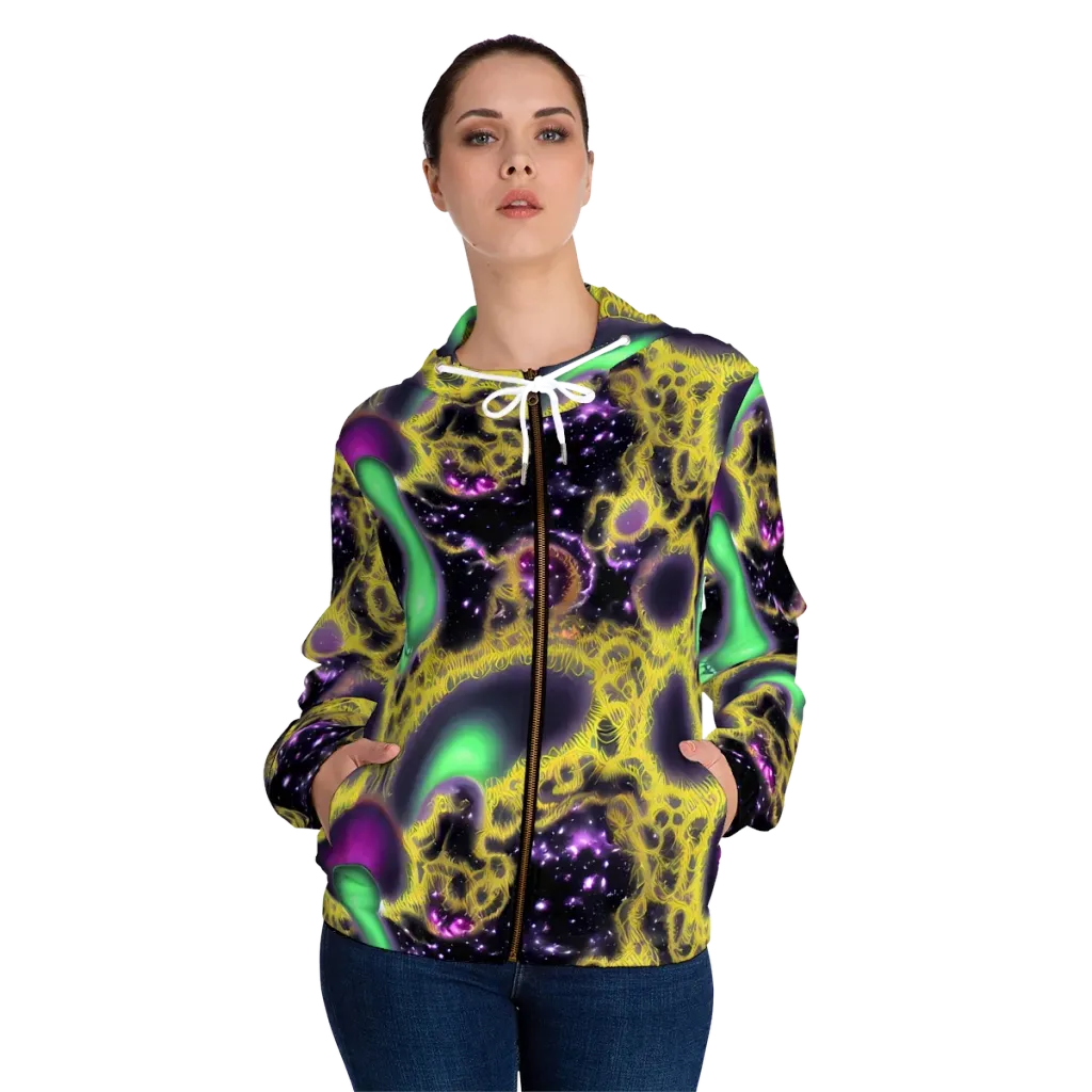 Galactic Grotto on Women's Full-Zip Hoodie — Front On Person