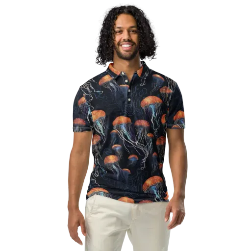 Abyssal Lanterns on a Men's Slim Fit Polo Shirt