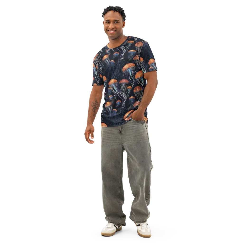 Abyssal Lanterns on Men's Cotton Crew Neck T-Shirt — Front