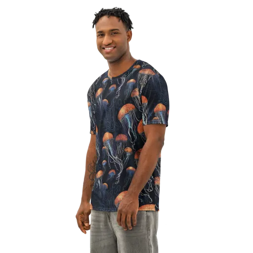 Abyssal Lanterns on a Men's Cotton Crew Neck T-Shirt