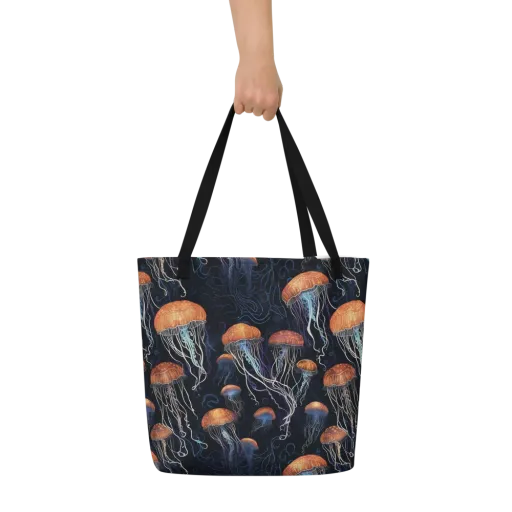 Abyssal Lanterns on a Large Tote Bag W/ Pocket