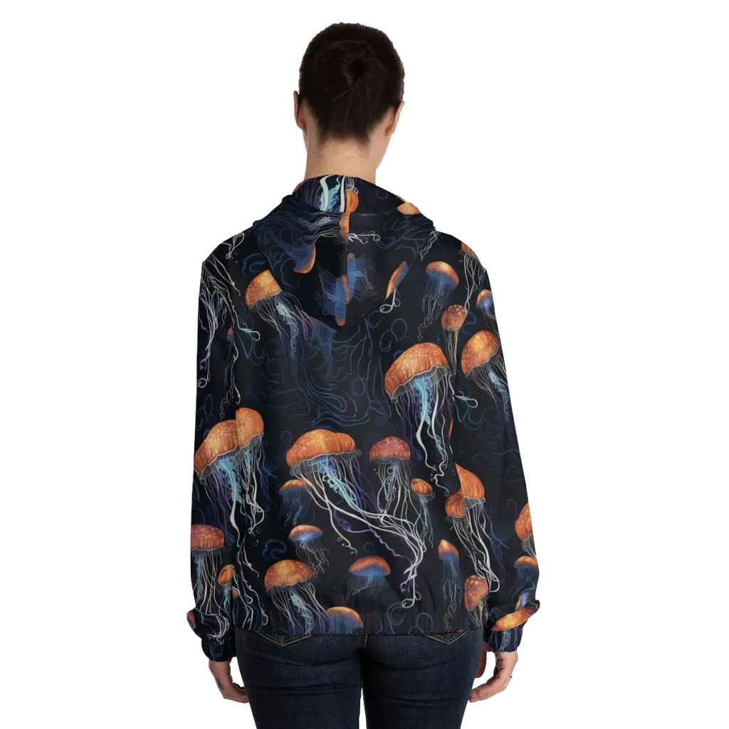 Abyssal Lanterns on Women's Full-Zip Hoodie — Back On Person