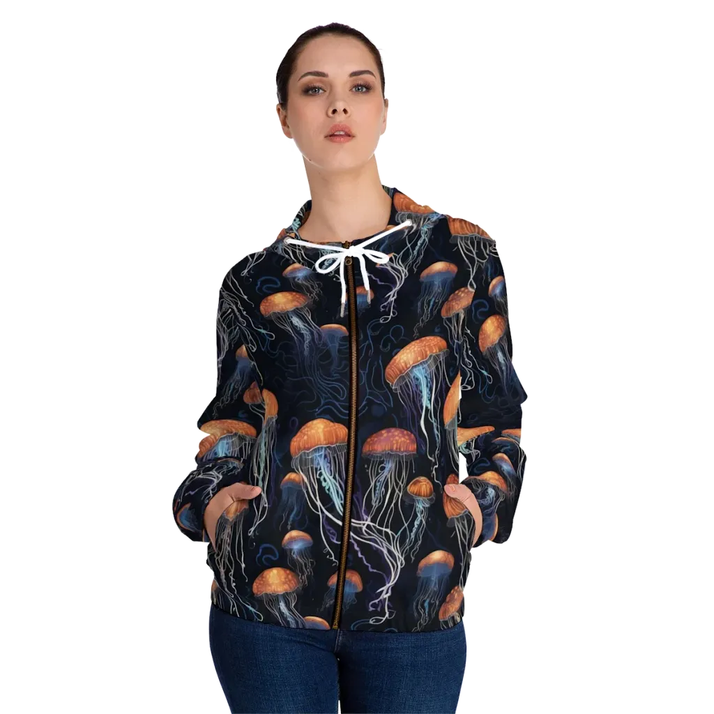 Abyssal Lanterns on Women's Full-Zip Hoodie — Front On Person