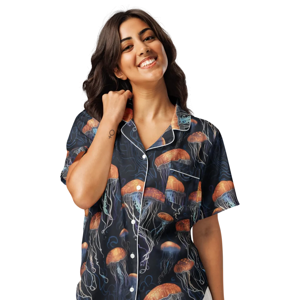 Abyssal Lanterns on Women's Short Sleeve Pajama Top — Front