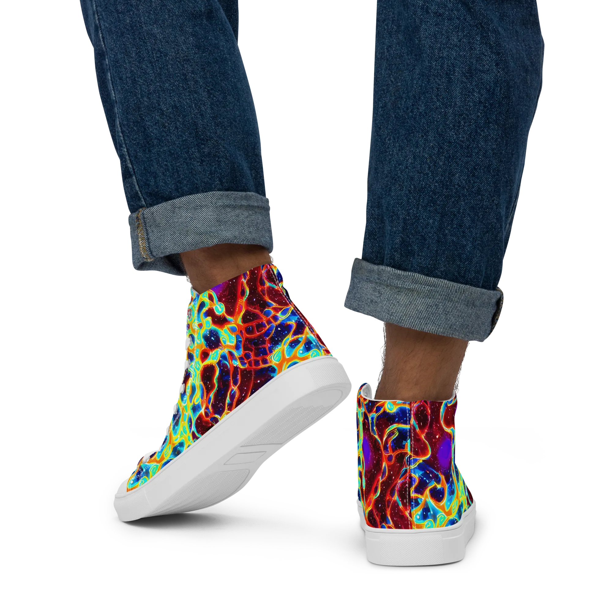 Supernova Tangle on Men's High Top Canvas Shoes — Back