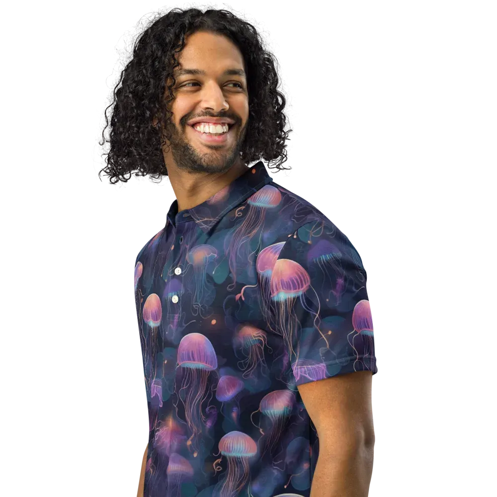 Neon Moon Jelly on Men's Slim Fit Polo Shirt — Left Front
