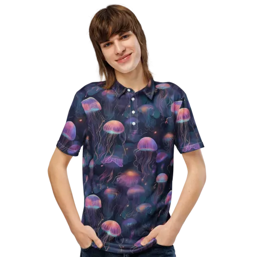 Neon Moon Jelly on a Men's Slim Fit Polo Shirt