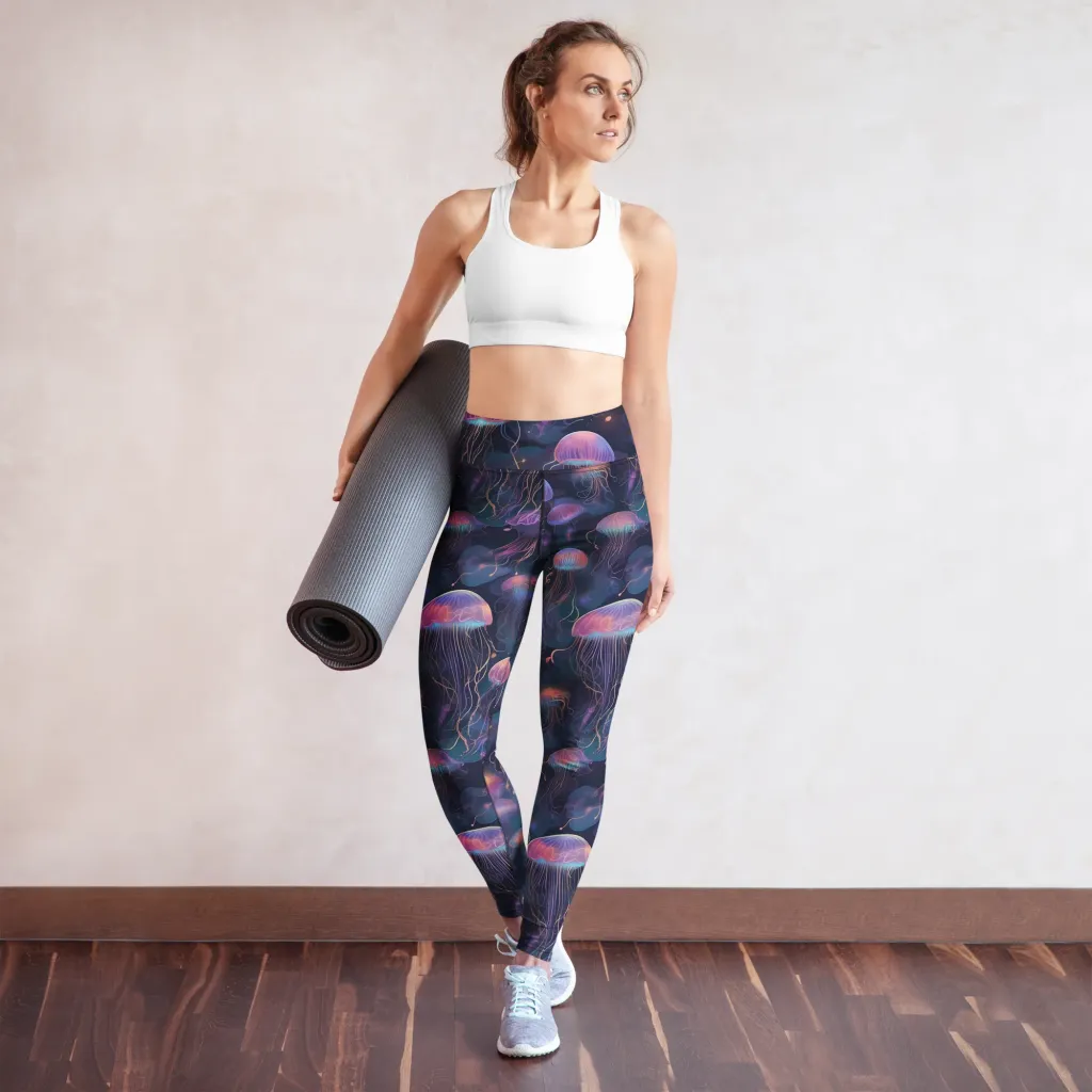 Neon Moon Jelly on Yoga Leggings — Front