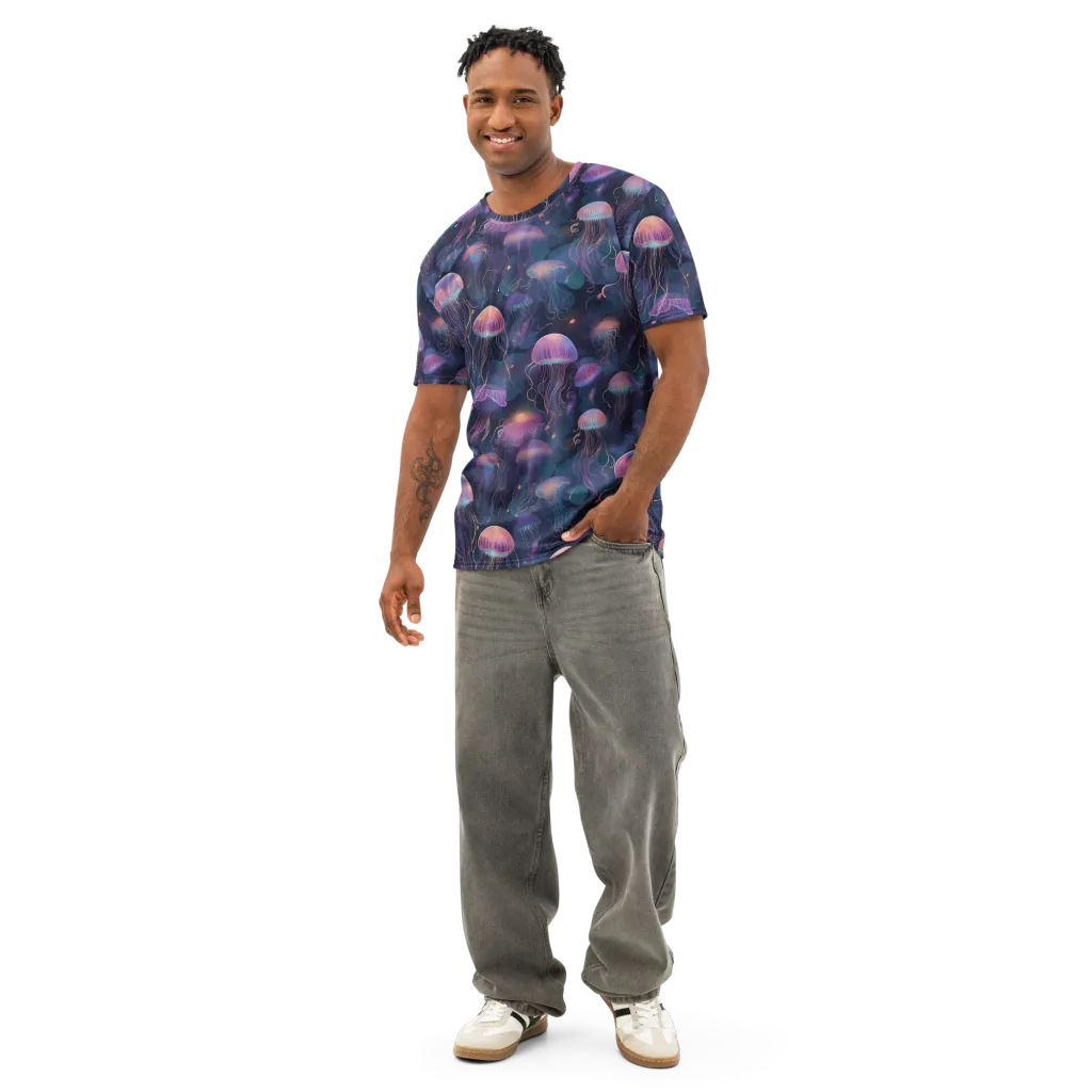 Neon Moon Jelly on Men's Cotton Crew Neck T-Shirt — Front