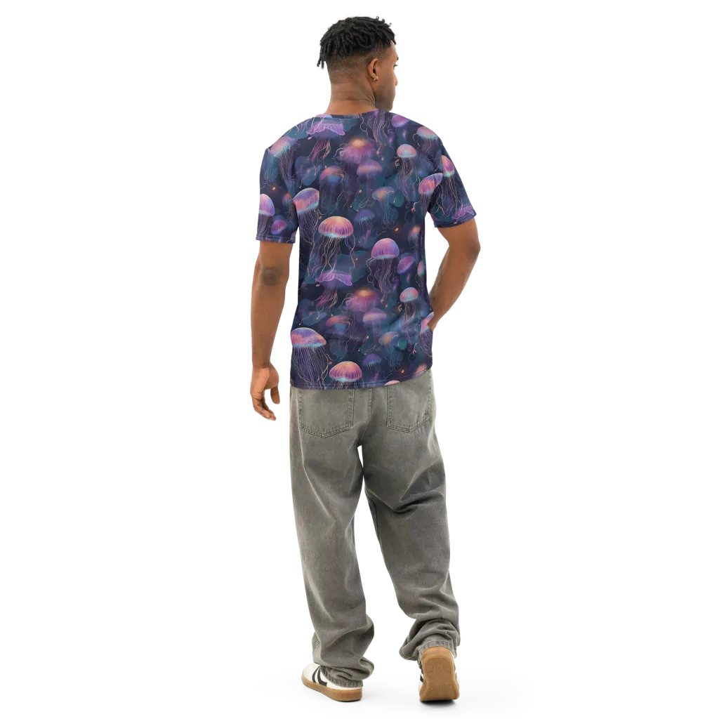 Neon Moon Jelly on Men's Cotton Crew Neck T-Shirt — Back