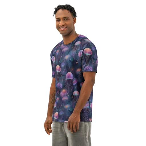 Neon Moon Jelly on a Men's Cotton Crew Neck T-Shirt