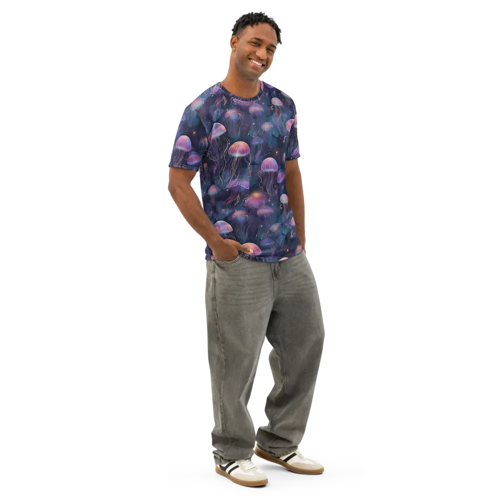 Neon Moon Jelly on Men's Cotton Crew Neck T-Shirt — Right Front