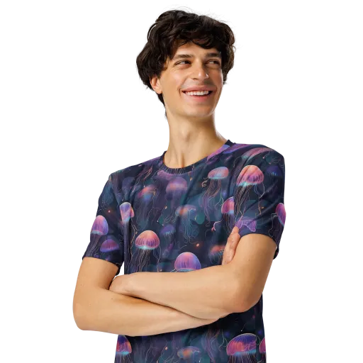 Neon Moon Jelly on a Men's Crew Neck T-Shirt