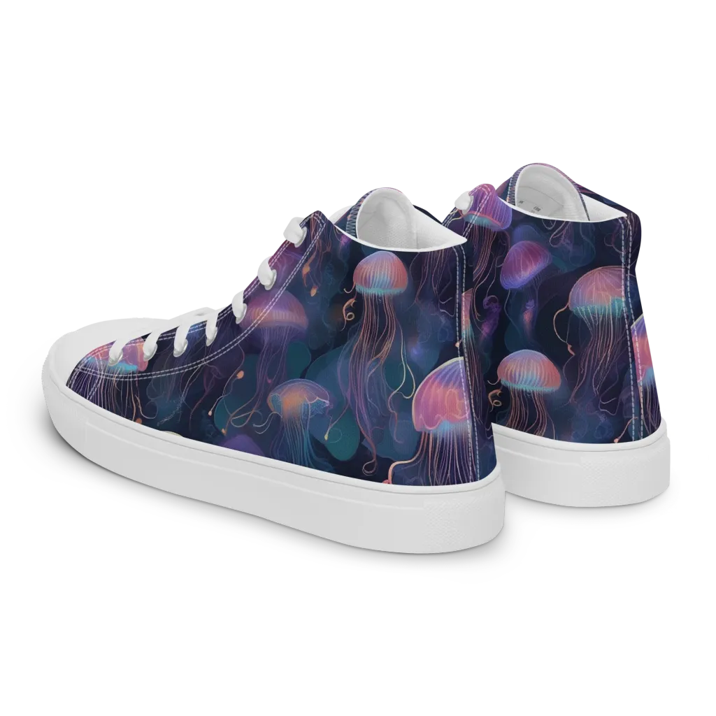 Neon Moon Jelly on Men's High Top Canvas Shoes — Left Back