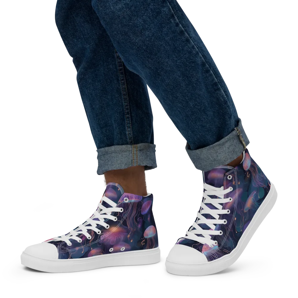Neon Moon Jelly on Men's High Top Canvas Shoes — Left
