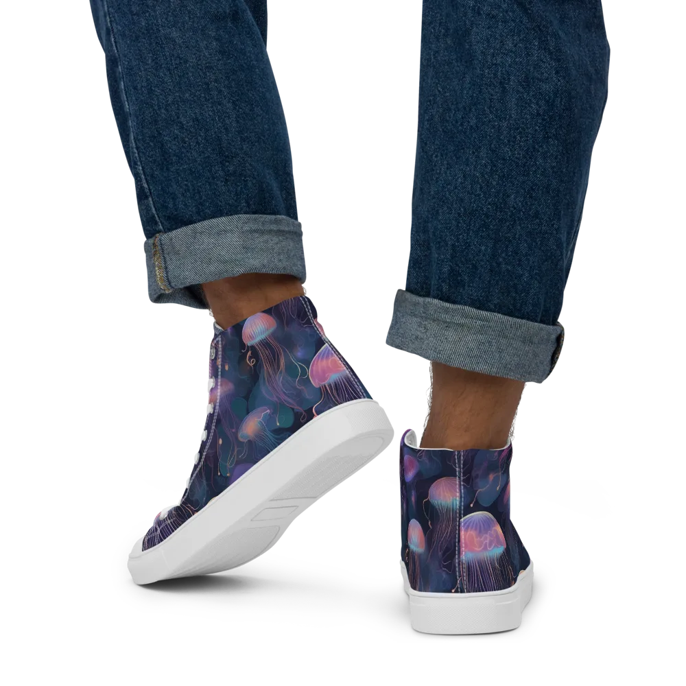 Neon Moon Jelly on Men's High Top Canvas Shoes — Back