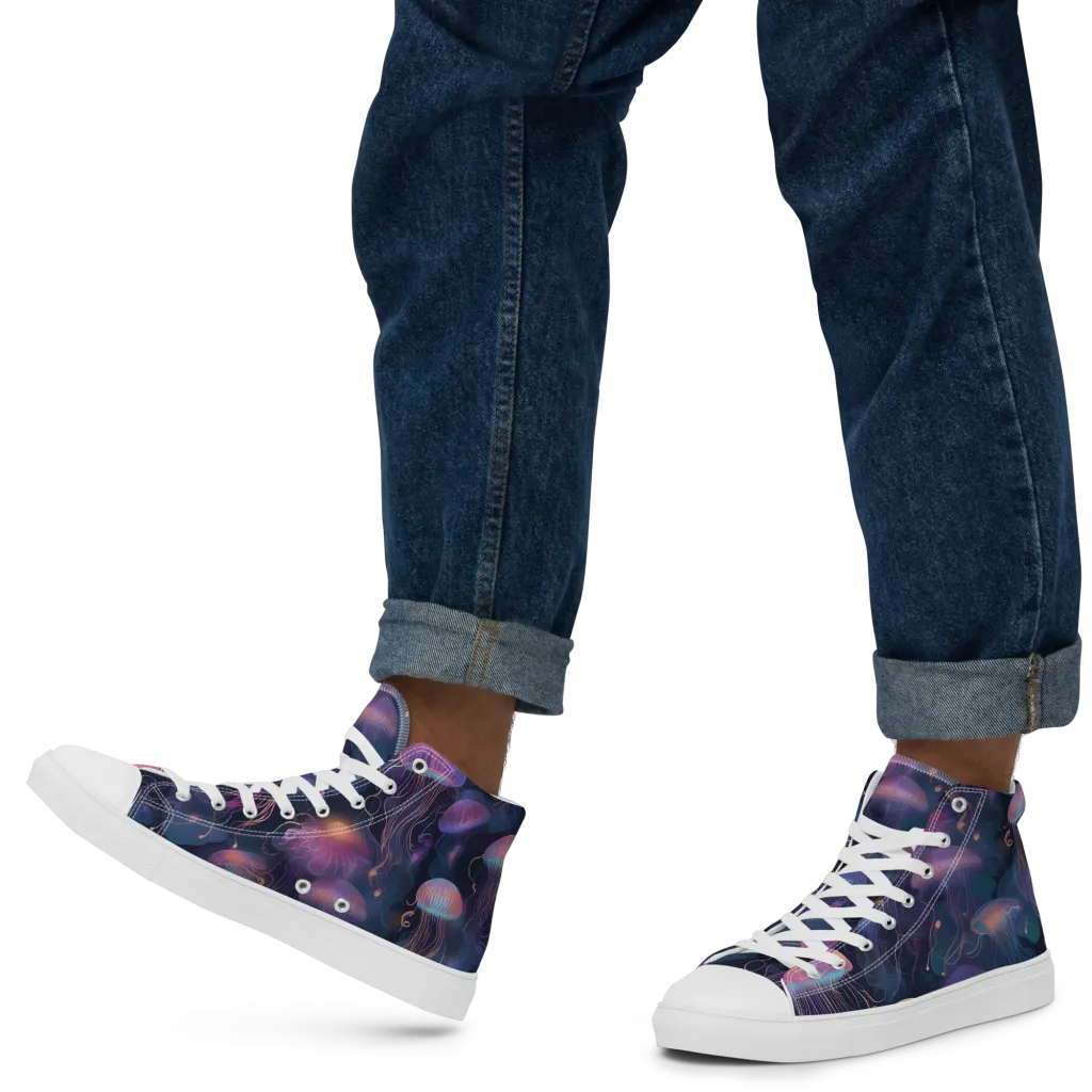Neon Moon Jelly on Men's High Top Canvas Shoes — Left