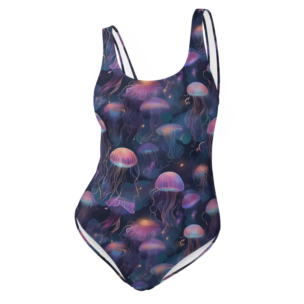 Neon Moon Jelly on One-Piece Swimsuit — Front