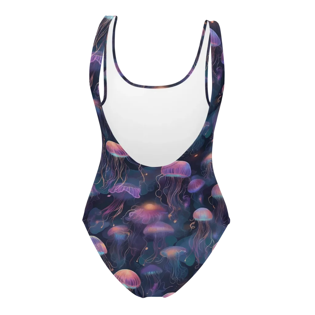 Neon Moon Jelly on One-Piece Swimsuit — Back