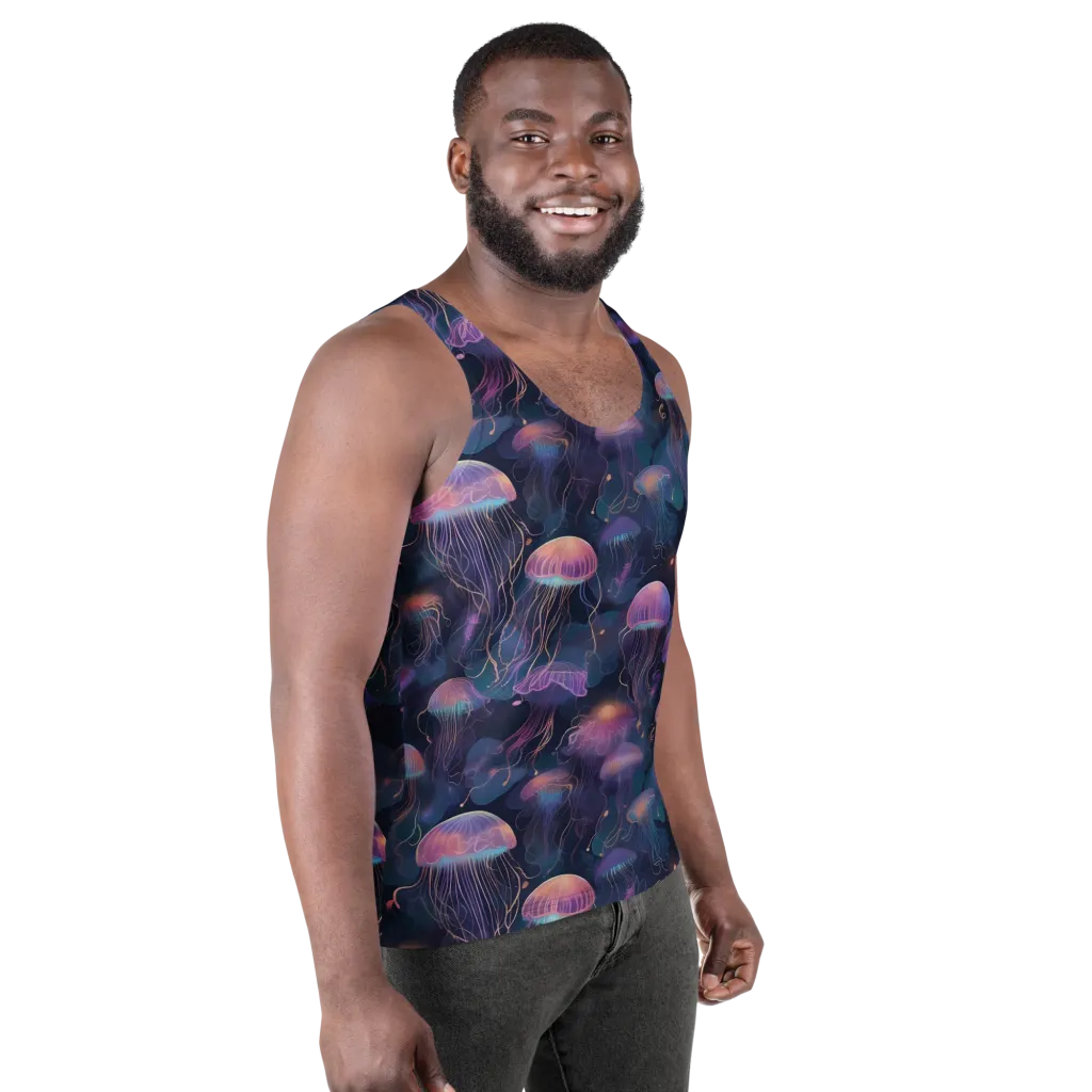 Neon Moon Jelly on Men's Tank Top — Right Front
