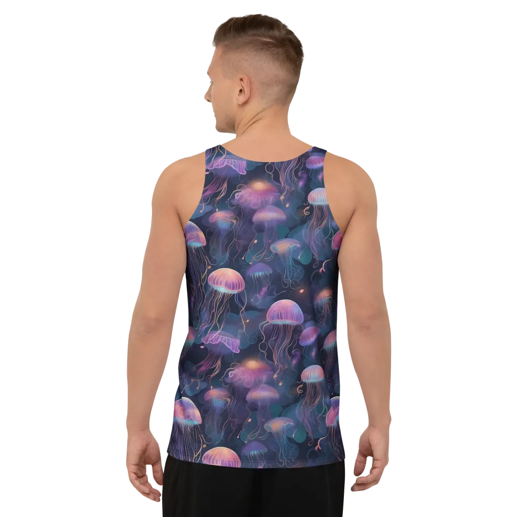 Neon Moon Jelly on Men's Tank Top — Back
