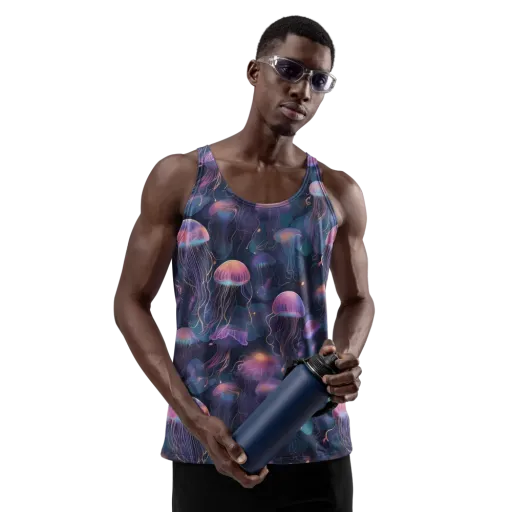 Neon Moon Jelly on a Men's Tank Top