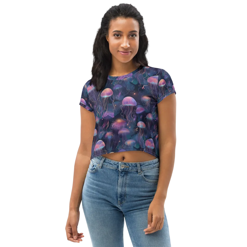 Neon Moon Jelly on Crop Tee — Front