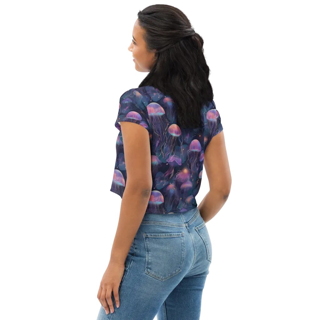 Neon Moon Jelly on Crop Tee — Left Back