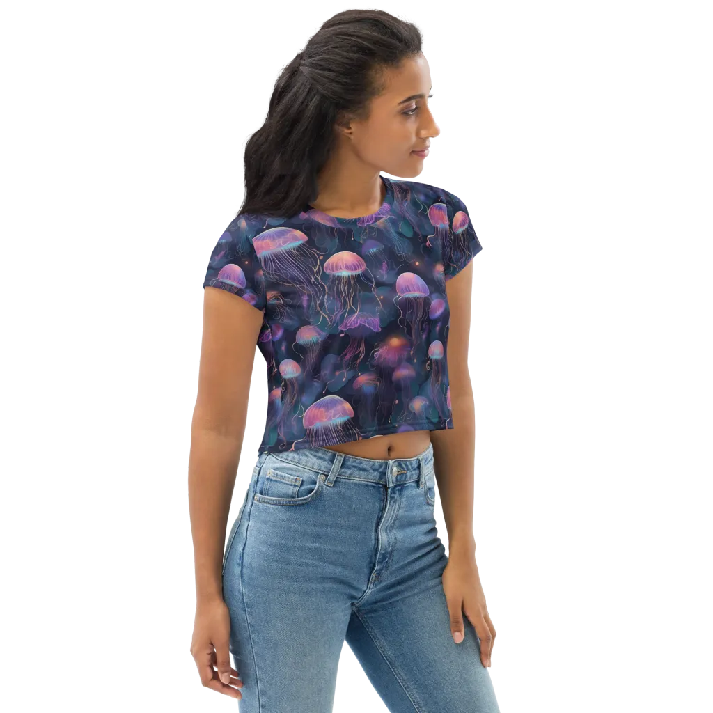 Neon Moon Jelly on Crop Tee — Right Front