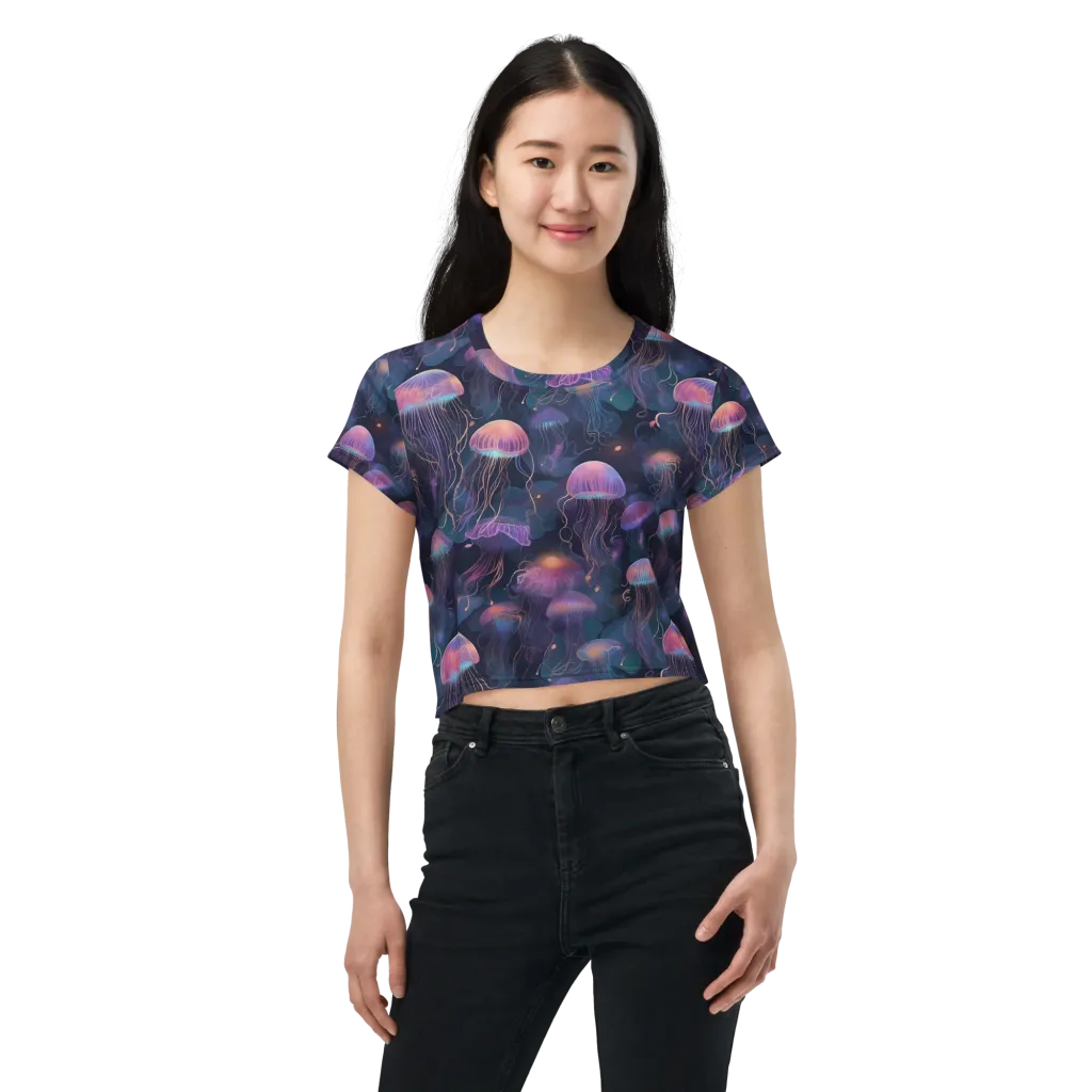 Neon Moon Jelly on Crop Tee — Front
