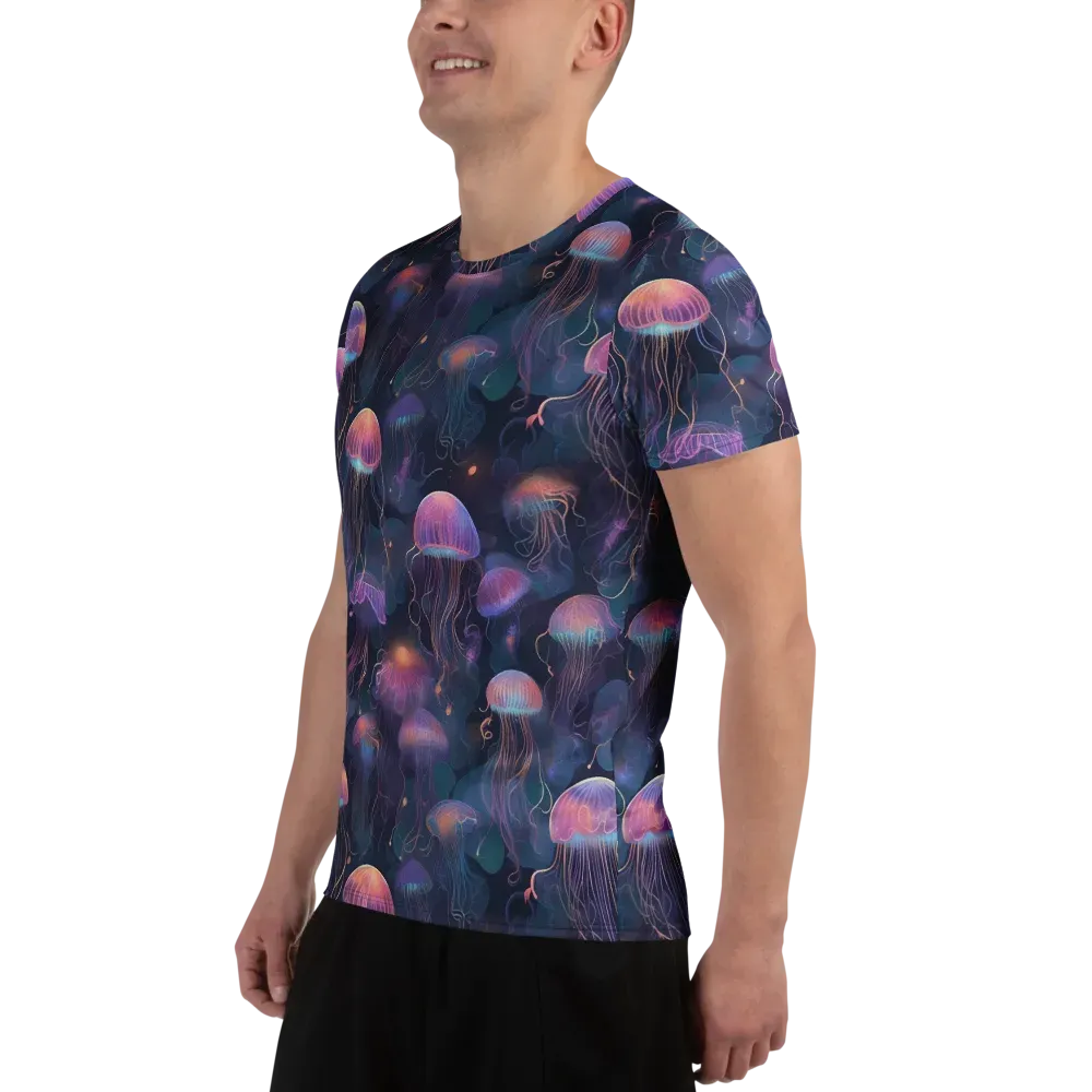 Neon Moon Jelly on Men's Athletic T-Shirt — Left