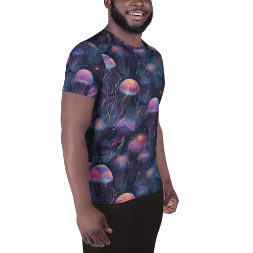 Neon Moon Jelly on a Men's Athletic T-Shirt