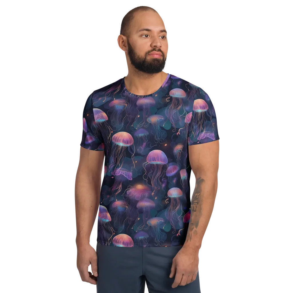 Neon Moon Jelly on Men's Athletic T-Shirt — Front