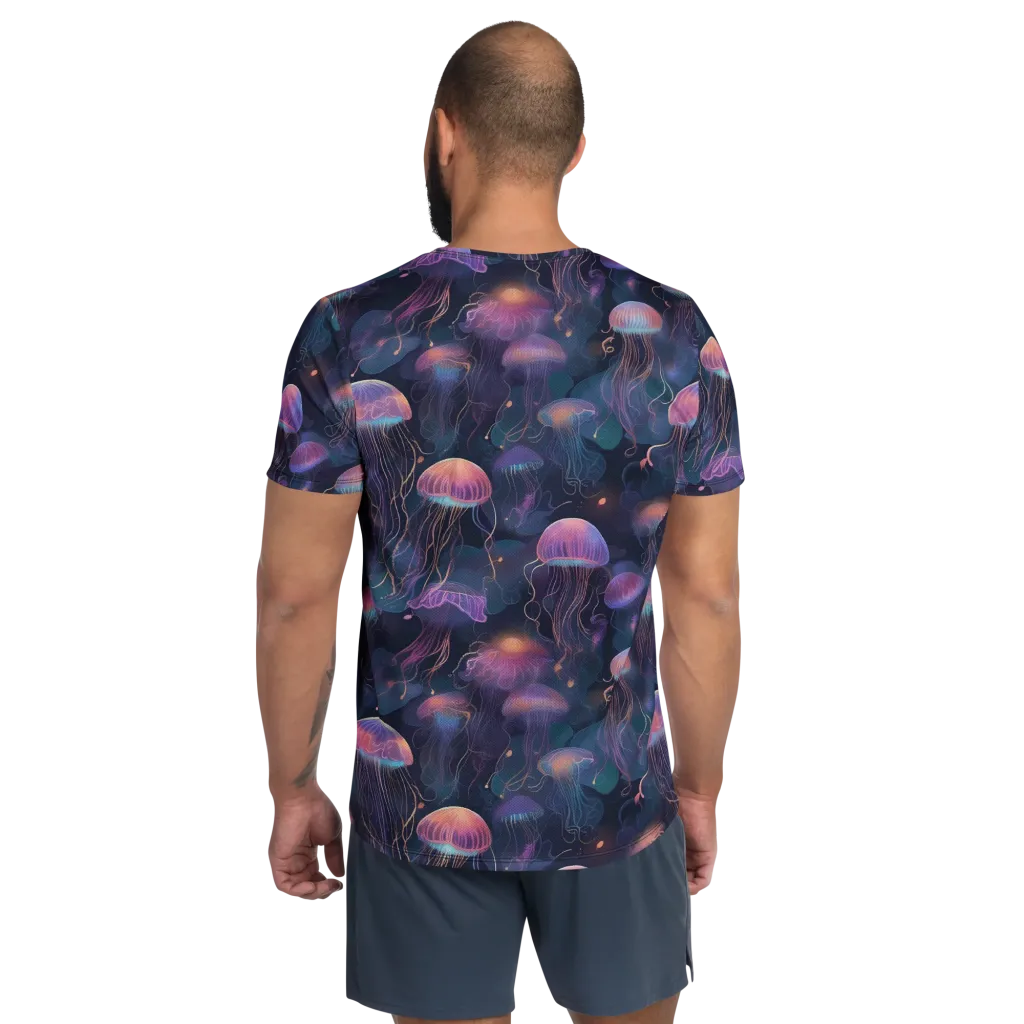 Neon Moon Jelly on Men's Athletic T-Shirt — Back