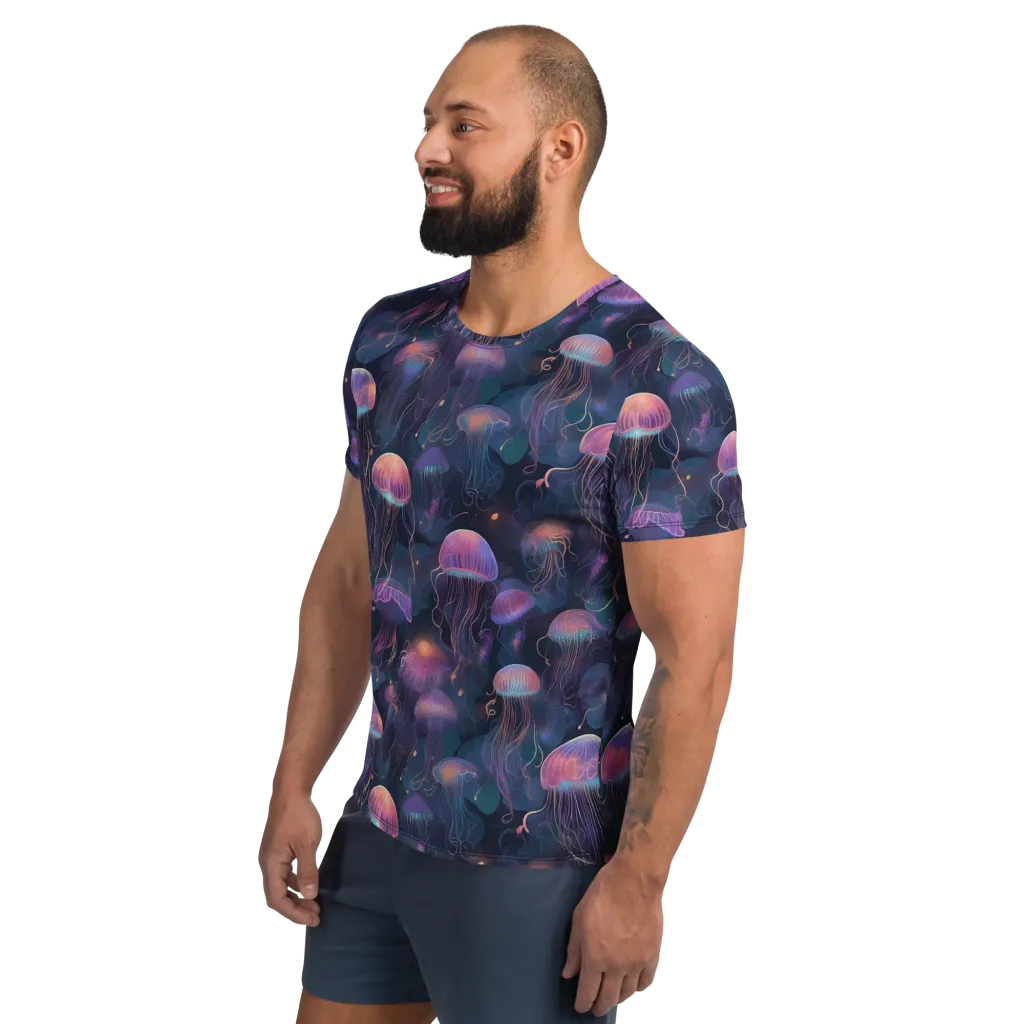 Neon Moon Jelly on Men's Athletic T-Shirt — Left