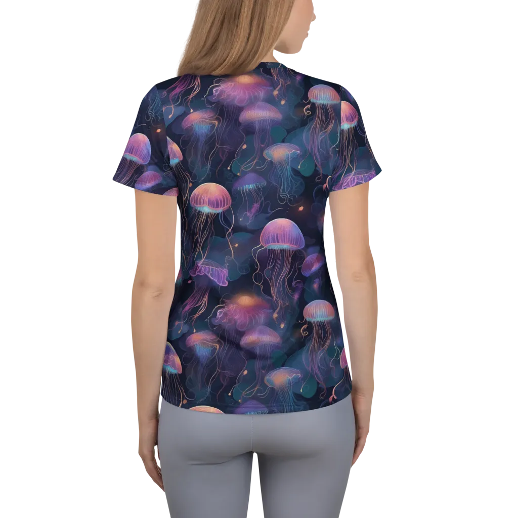 Neon Moon Jelly on Women's Athletic T-Shirt — Back