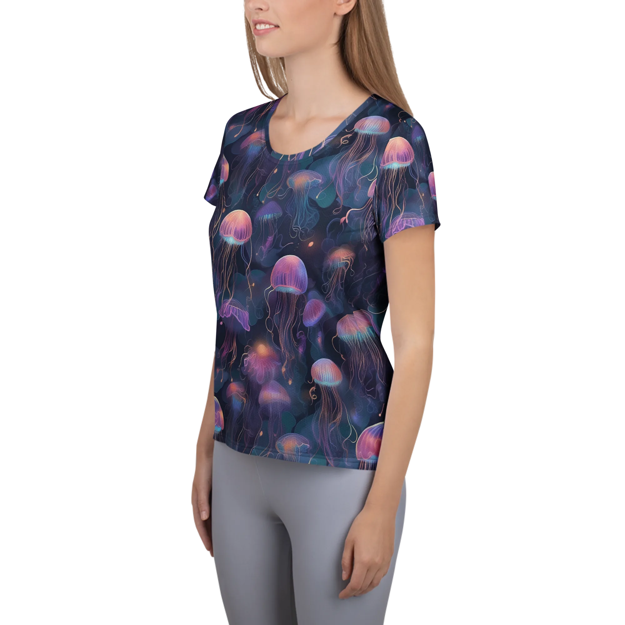 Neon Moon Jelly on Women's Athletic T-Shirt — Left