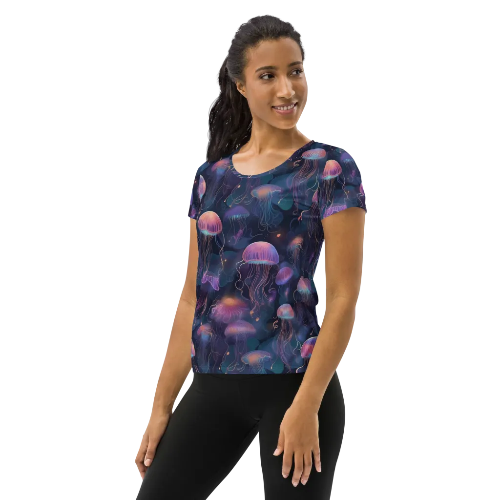 Neon Moon Jelly on Women's Athletic T-Shirt — Left