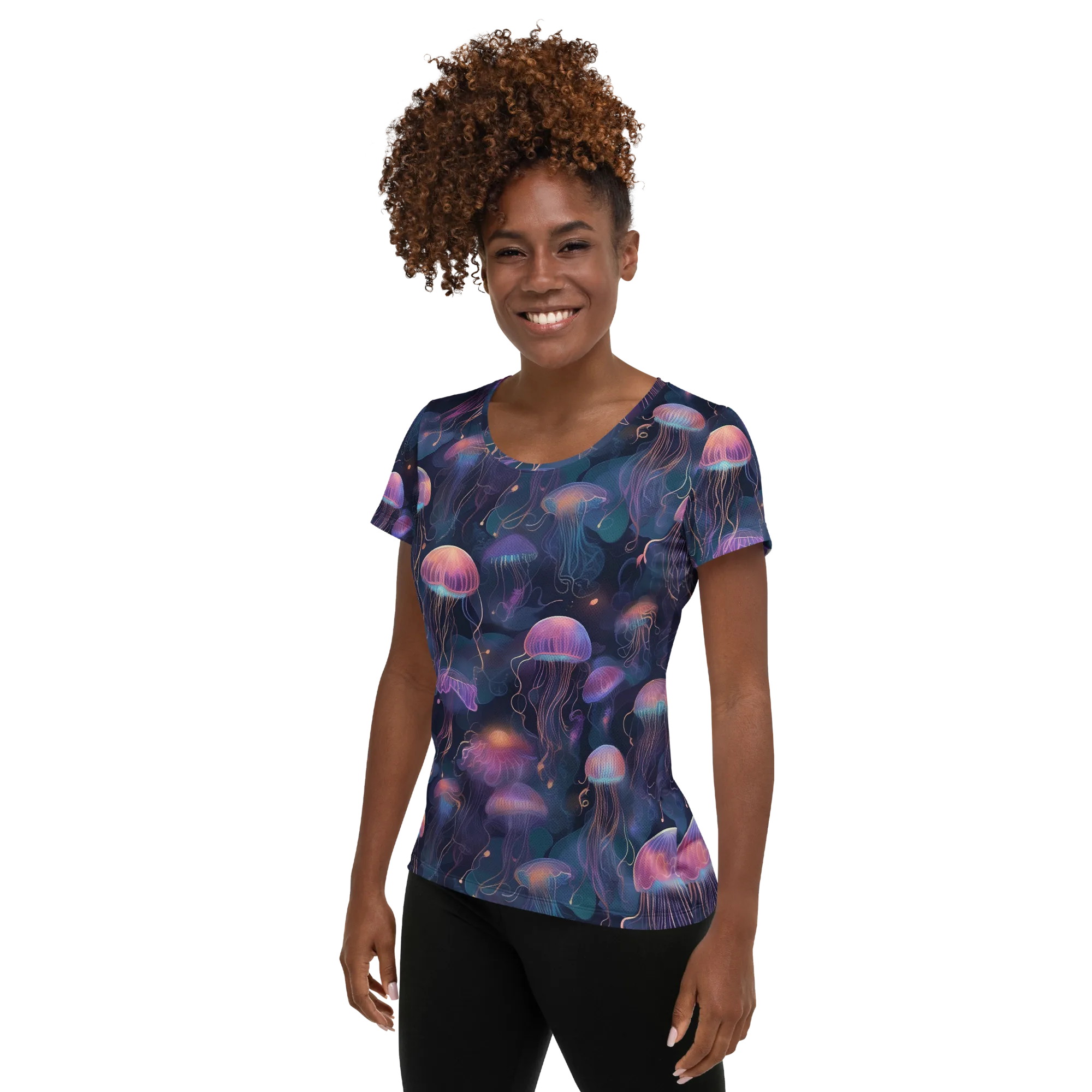 Neon Moon Jelly on Women's Athletic T-Shirt — Left
